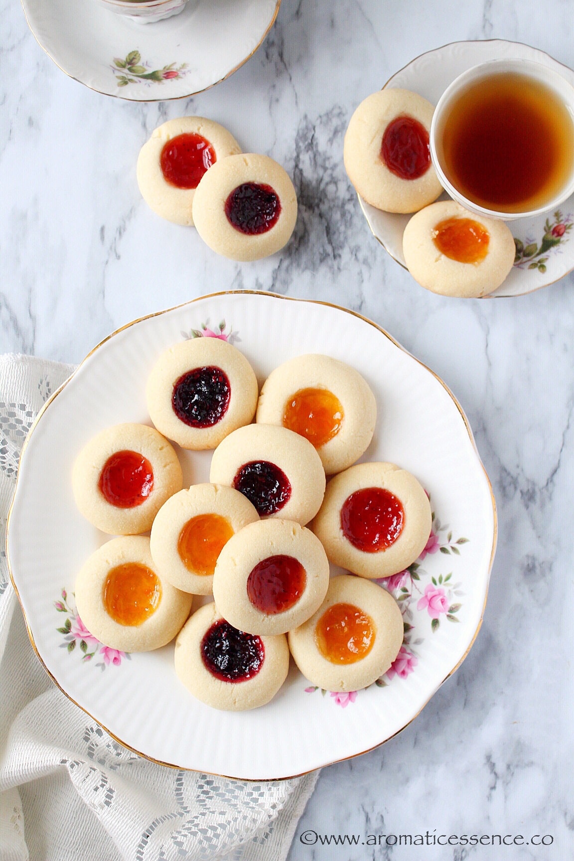 Eggless Thumbprint Cookies | Shortbread Thumbprint Cookies | Rosenmunnar